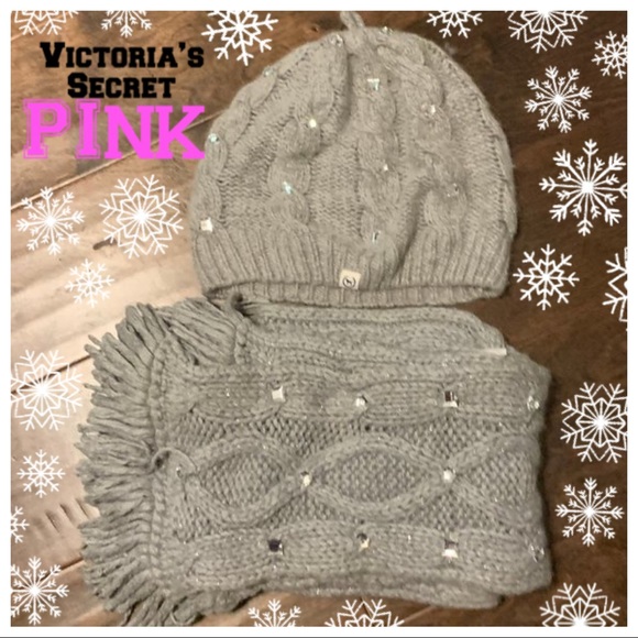 PINK Victoria's Secret Accessories - Victoria Secret Pink Rhinestone Scarf & Hat SET